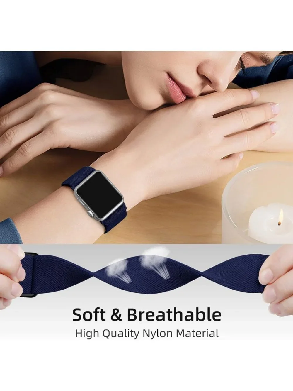 3 Pack Stretchy Solo Loop Apple Watch Bands for Men, Soft Nylon Braided Straps